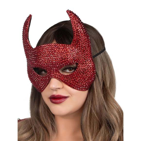 Rhinestone Devil Mask - One Size - Red - Picture 2 of 3